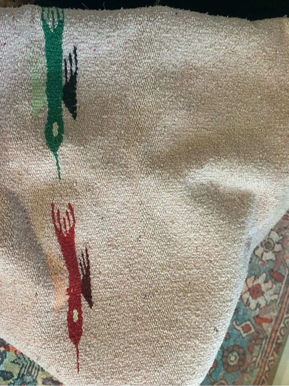 Pale Pink Handknit Throw Blanket with Bird Motif